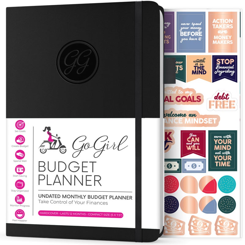 GoGirl Budget Planner â€“ Monthly Financial Planner Organizer Budget Book. Expense Tracker Notebook Journal to Control Money, Compact (Black) - Image 1